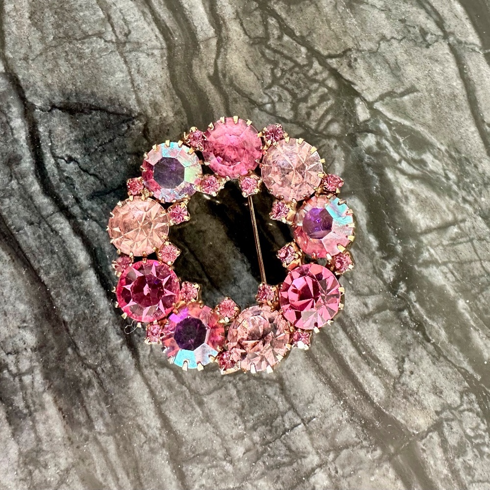Pink Vintage Rhinestone Brooch